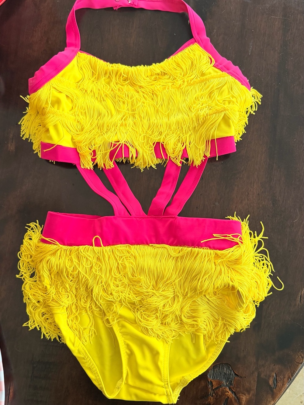 Weissman Dance Yellow and Hot Pink Fringe Jazz Costume LC